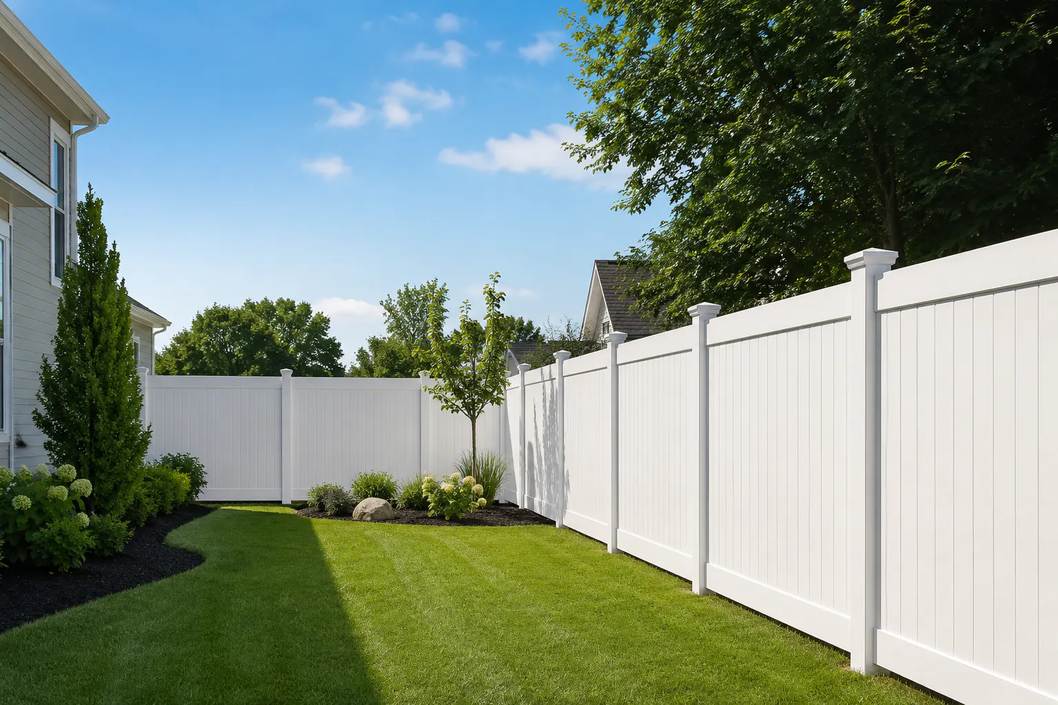 White vinyl fence installation in Buffalo New York