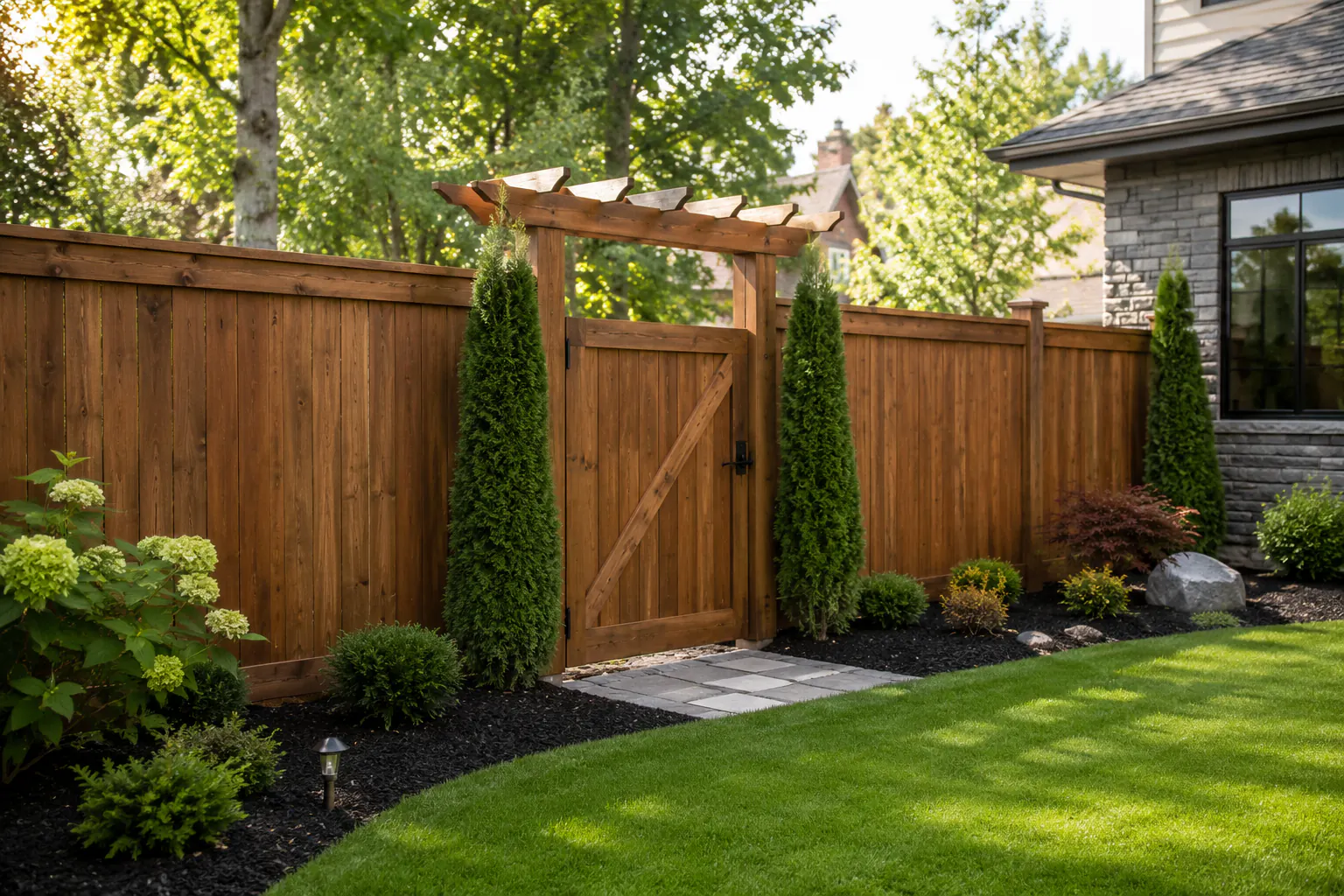 Wood privacy fence installation in Buffalo New York